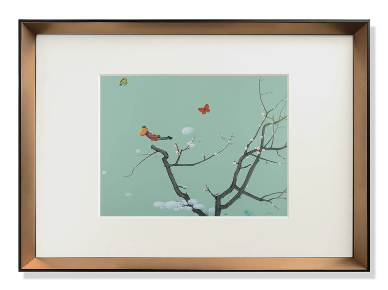 Whimsical Framed Art - Child on Plum Blossom Branch with Butterflies Print - main