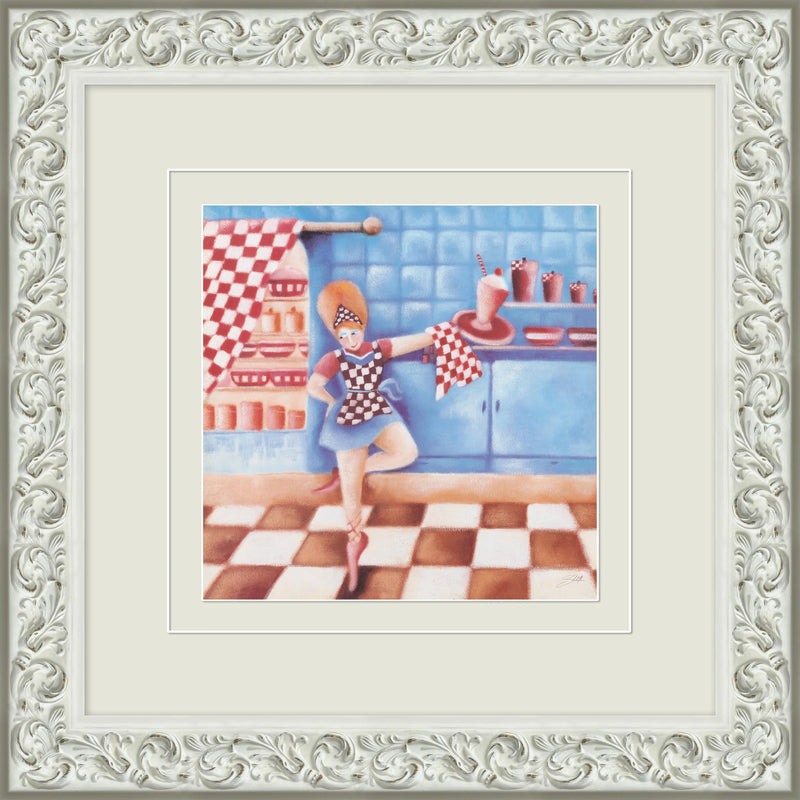Decorative Framed Art - Chef with Tray in Retro Kitchen Ornate White Frame Wall Art - main