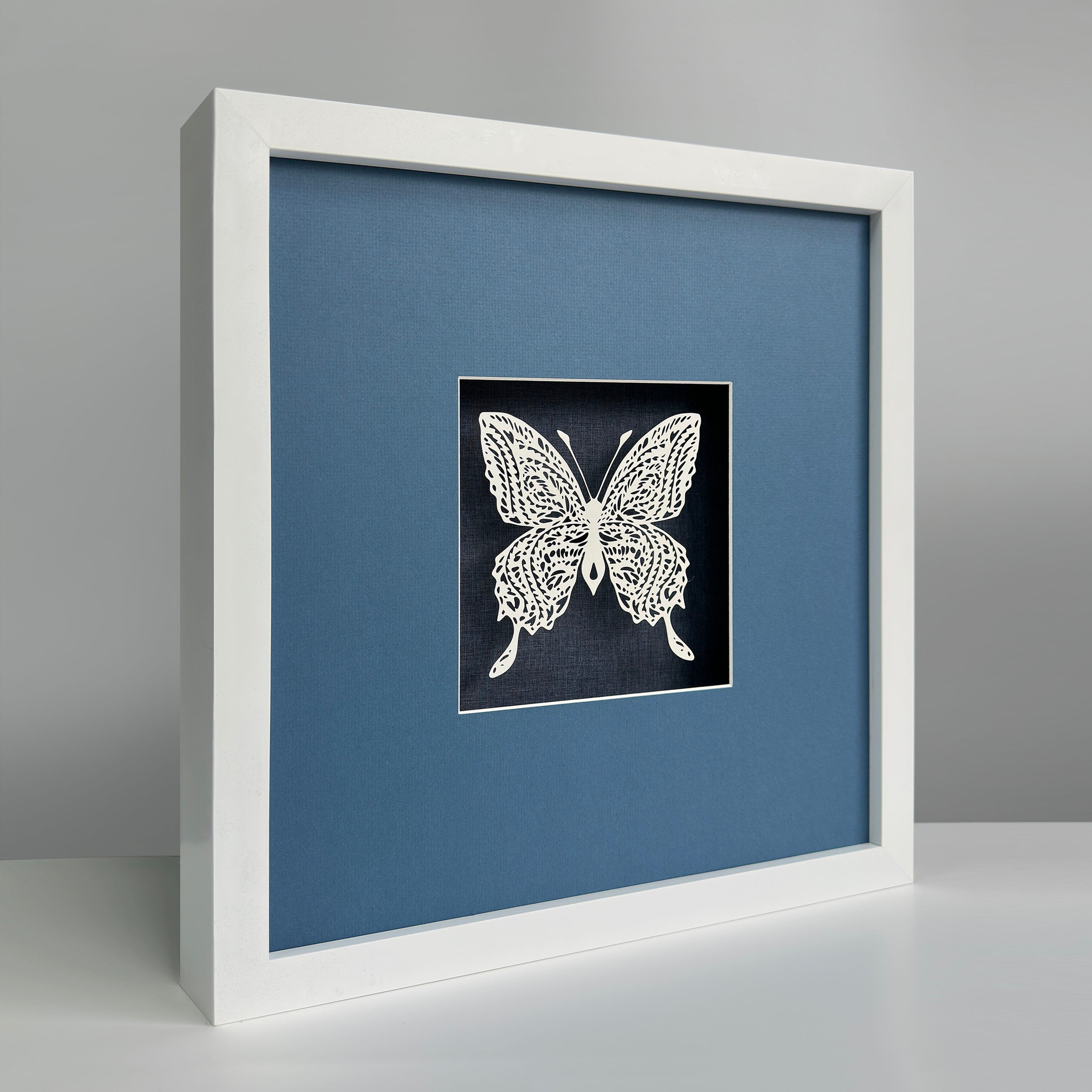 MIOW Paper-Cut Butterfly Art - Blue Background - Set 1