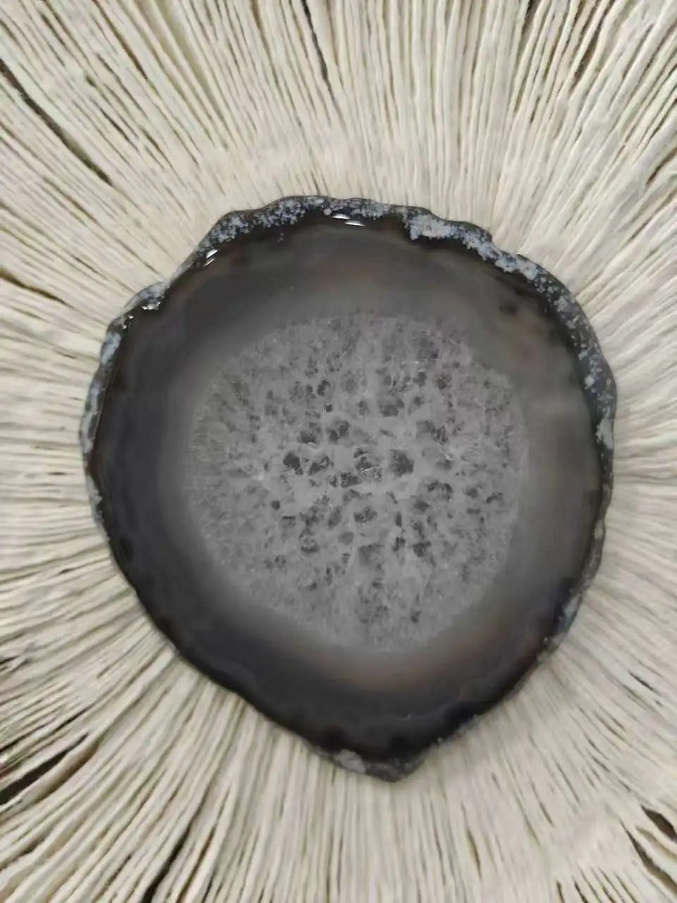 Handcrafted Paper Pulp Art - Radiant Wavy Circle with Agate Center