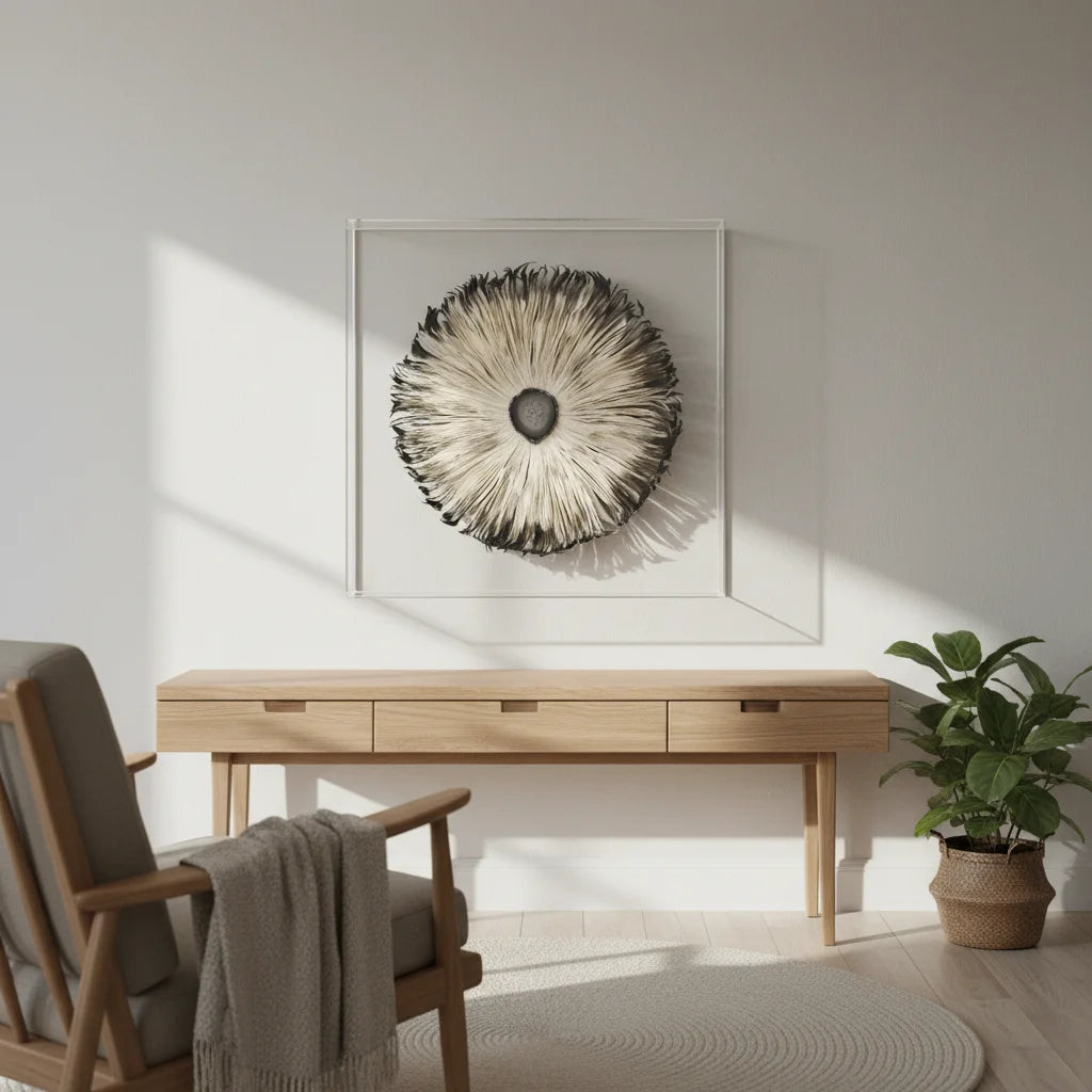 Handcrafted Paper Pulp Art - Radiant Wavy Circle with Agate Center