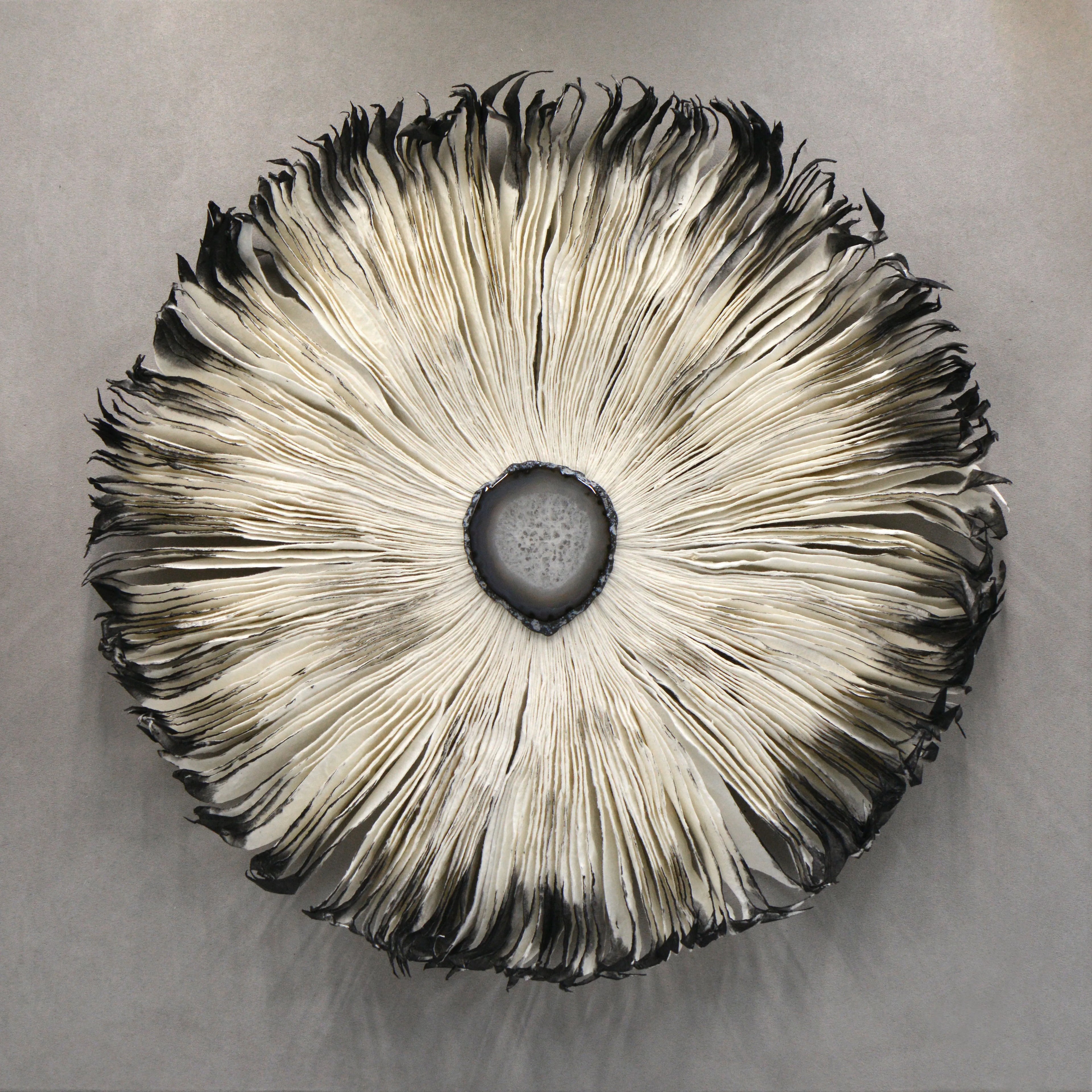 Handcrafted Paper Pulp Art - Radiant Wavy Circle with Agate Center