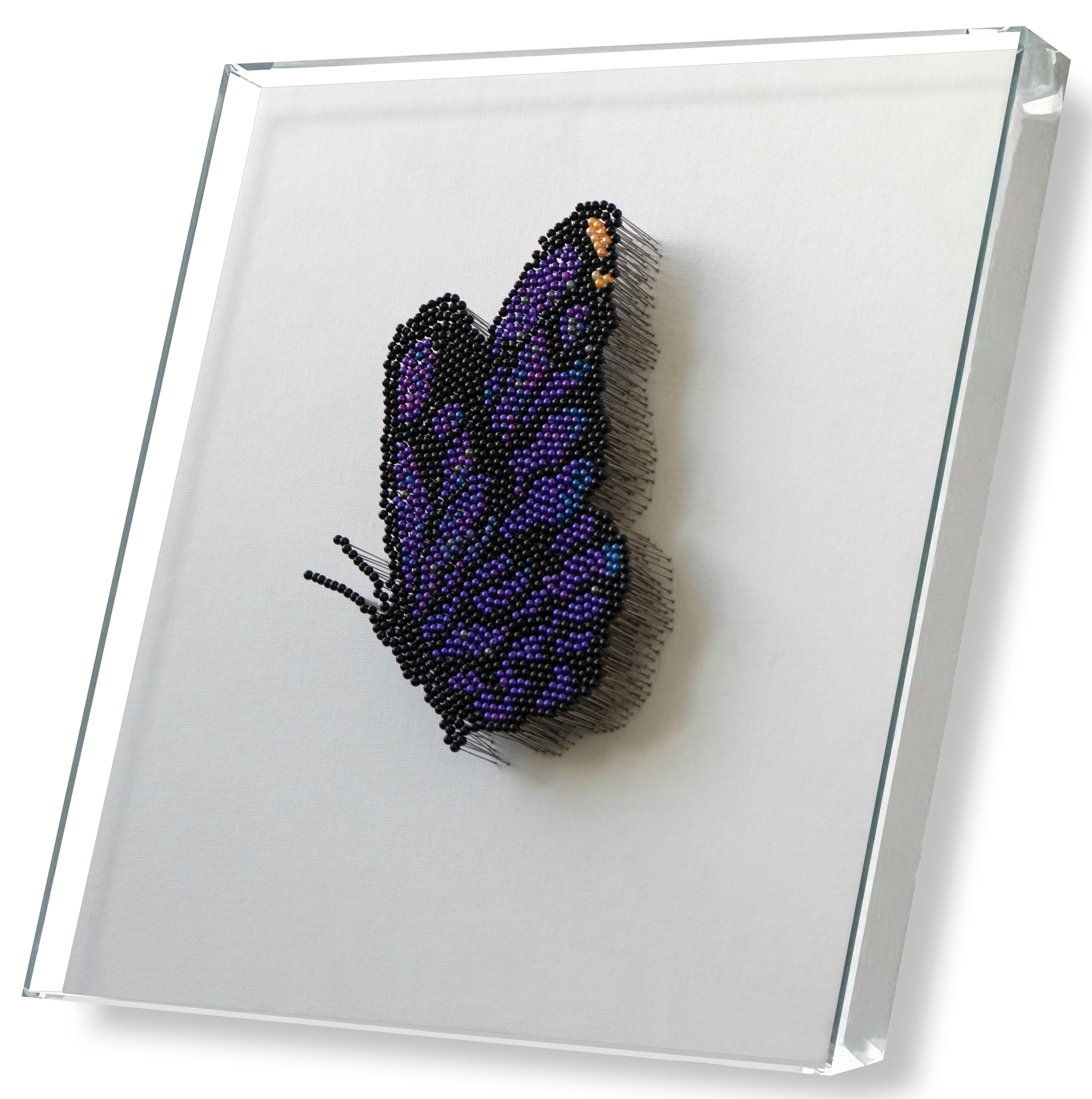 MIOW Hand-Beaded 3D Butterfly with Glass Dome Cover - Design 6