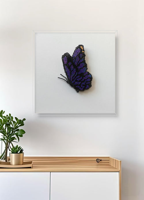 MIOW Hand-Beaded 3D Butterfly with Glass Dome Cover - Design 6