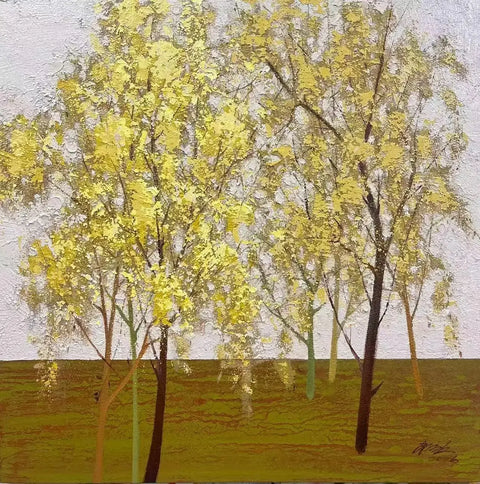 Textured Oil Painting - Yellow Blossom Grove Hand-Painted Canvas Wall Art - main