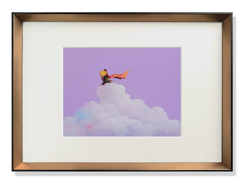 Whimsical Framed Art - Caped Child on a Cloud Peak Illustration Print - main